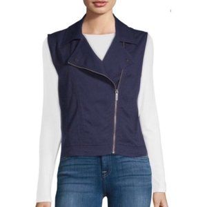 NWT $119 Sanctuary Tencel Moto Vest Navy Blue Zip Sleeveless Collar Size S